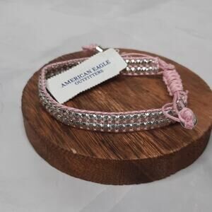 American Eagle Pink Adjustable Bracelet Silver Tone Embellished